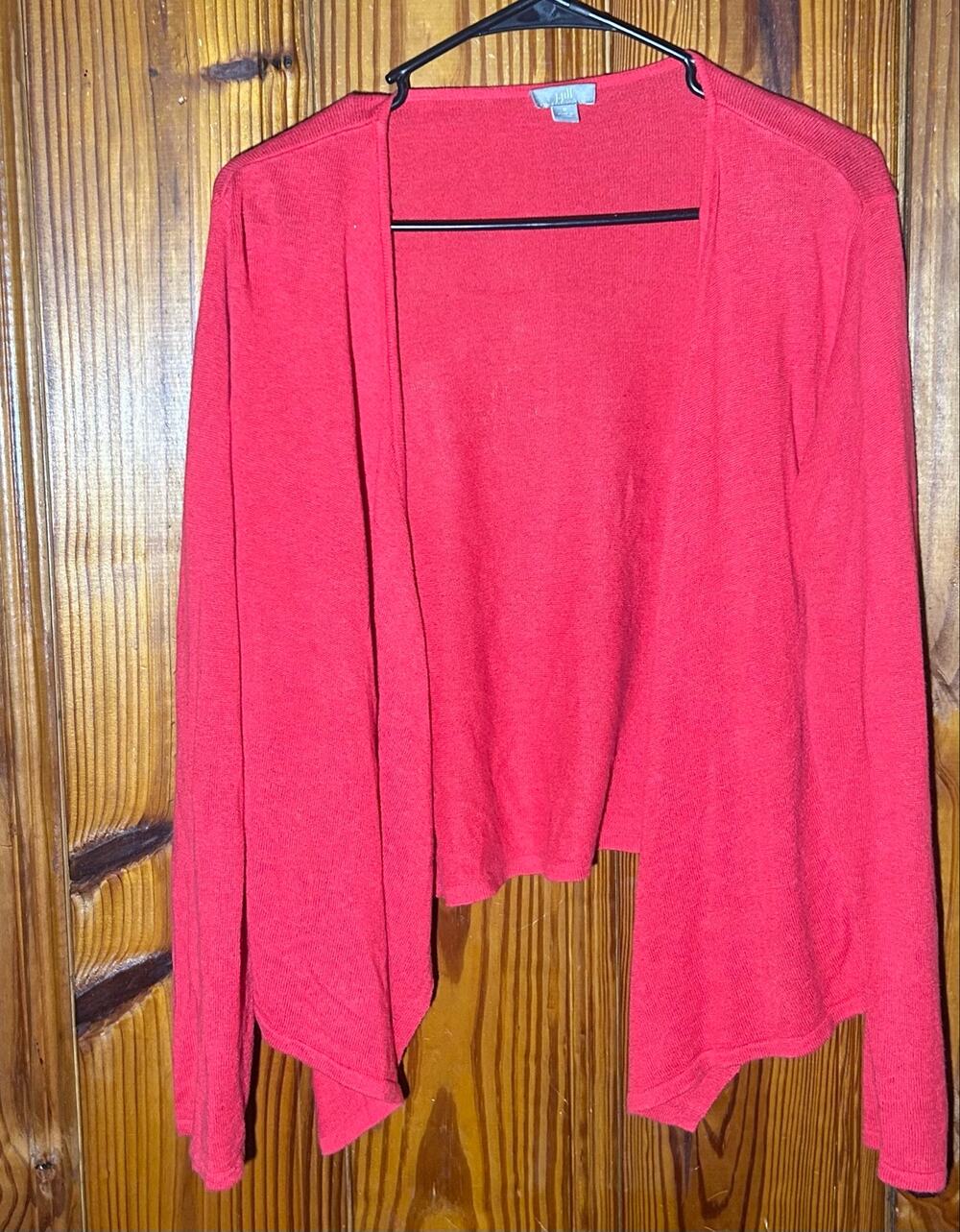 J. Jill Women’s Red Linen Blend cascading cardigan Christmas natural fiber small